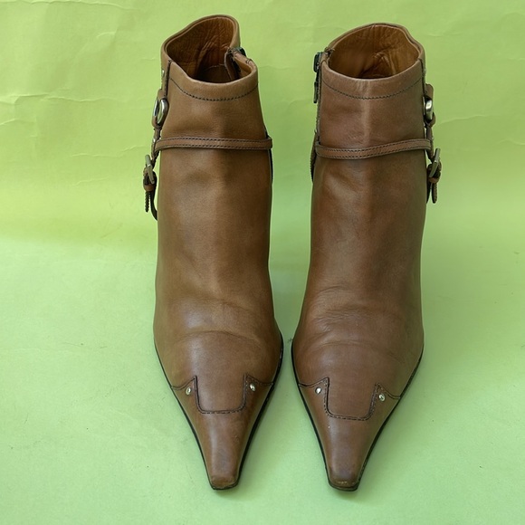 Vintage tan/silver Prada distressed leather booties - Picture 8 of 16